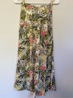 RIPCURL Gauzy Cotton High Rise Green/Pink Floral Wide Leg Cropped Pants Sz XS